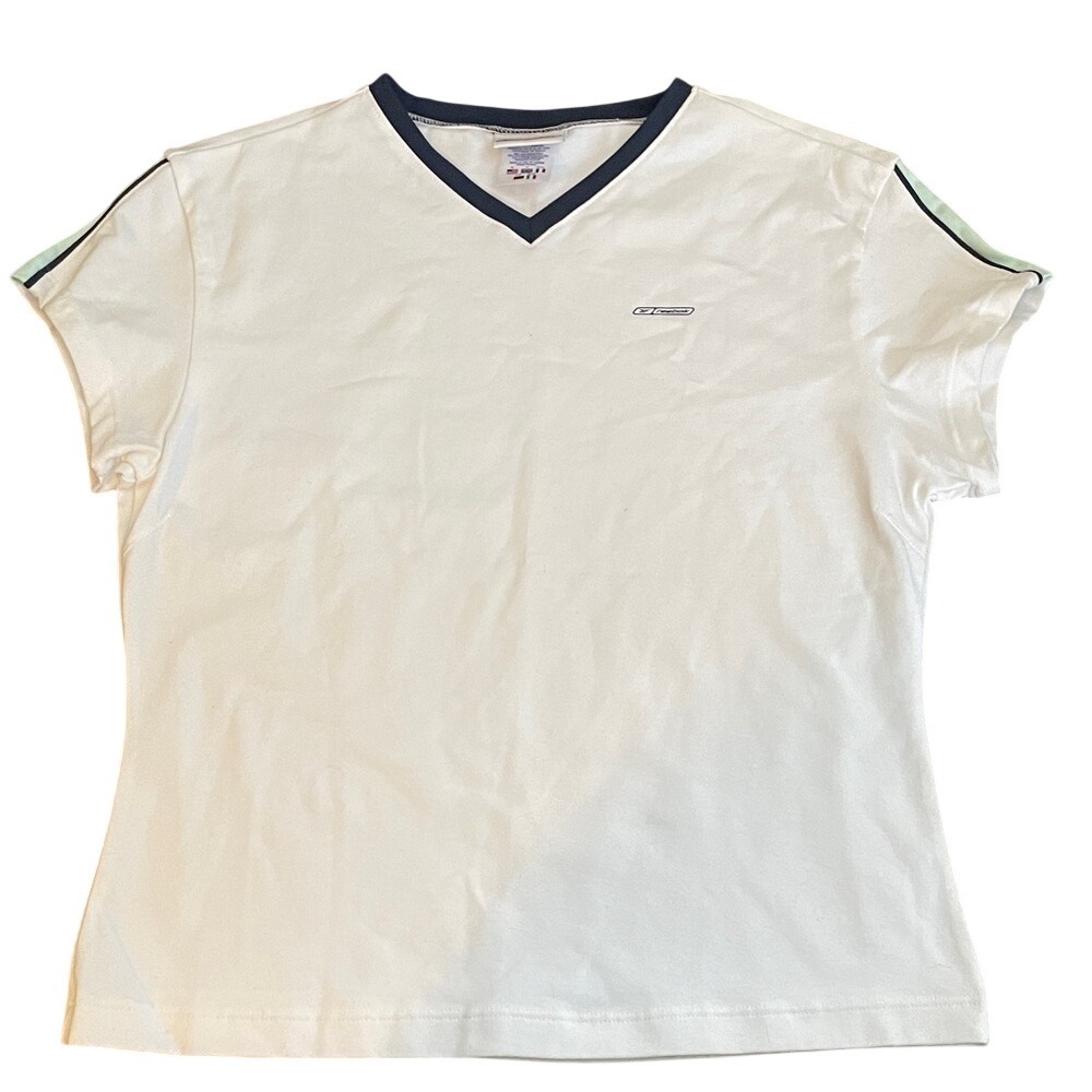 Reebok Vintage Womens‎ V-Neck T-Shirt White Lycra Spandex ARWD1190 Size XL